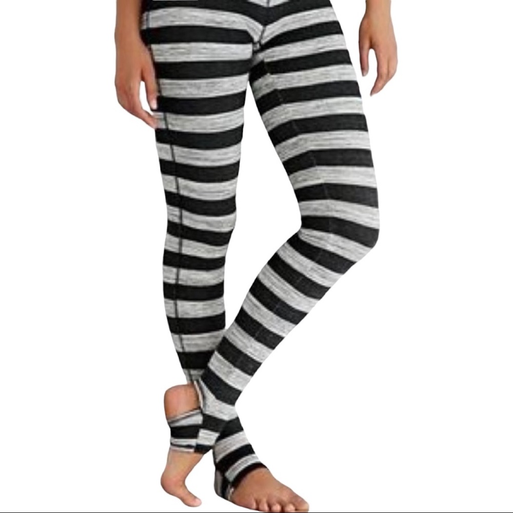 Free People Movement gray and black striped stirrup leggings